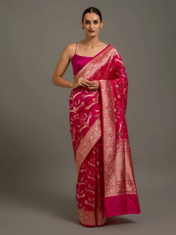 Pink Orange Meenakari Katan Silk Handloom Banarasi Saree