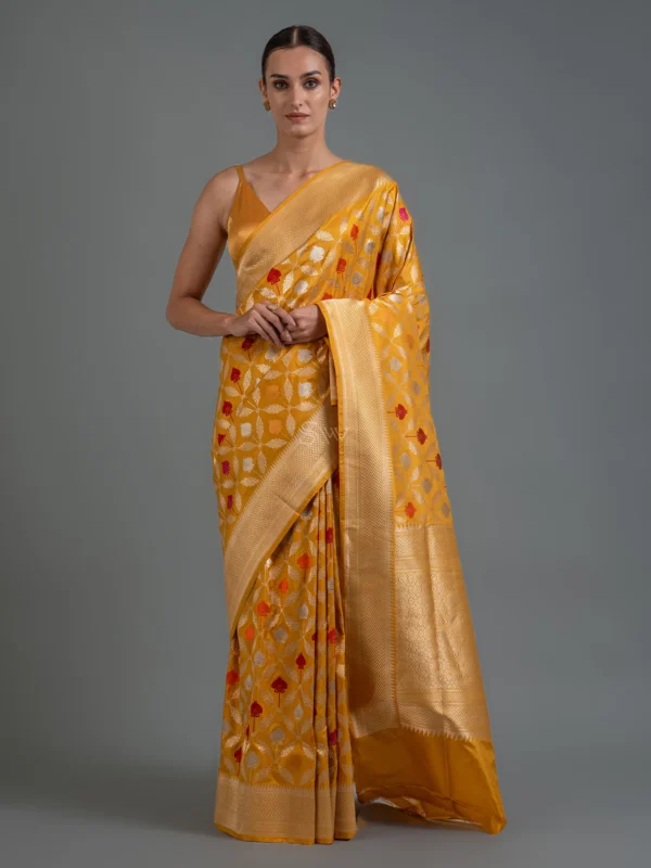 Mustard Meenakari Katan Silk Handloom Banarasi Saree